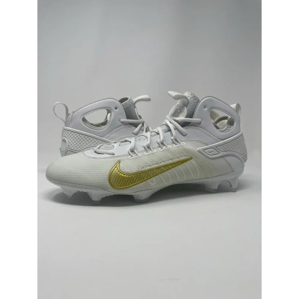 Nike Huarache 9 Elite LAX Mid Lacrosse Cleats White Gold Men's Size 12.5‎ New